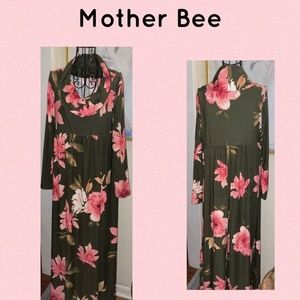 MOTHER BEE MATERNITY COWL NECK/OVER THE SHOULDER FLORAL MAXI DRESS~MED.